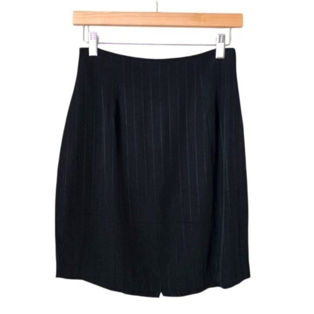 Vintage 90s Francine Brower‎ Pinstripe Pencil Skirt Black Office Siren Mini 8